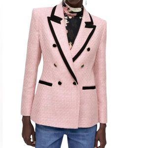 Zara black trim pink textured blazer size L